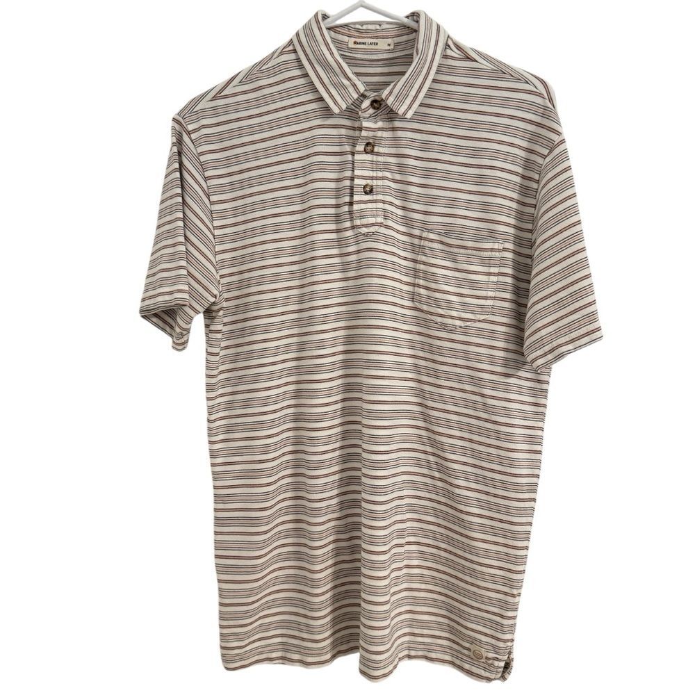 Marine Layer Mens MEDIUM Polo Shirt Short Sleeve Stripe Cotton Blend Golf Preppy